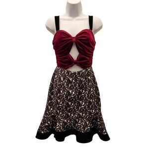 Atoir red velvet printed cotton keyhole dress 6